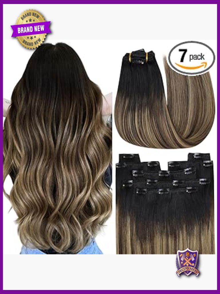 18" Ombre Clip-In Human Hair Extensions 120g 7pcs Heat-Stylable Remy Hair